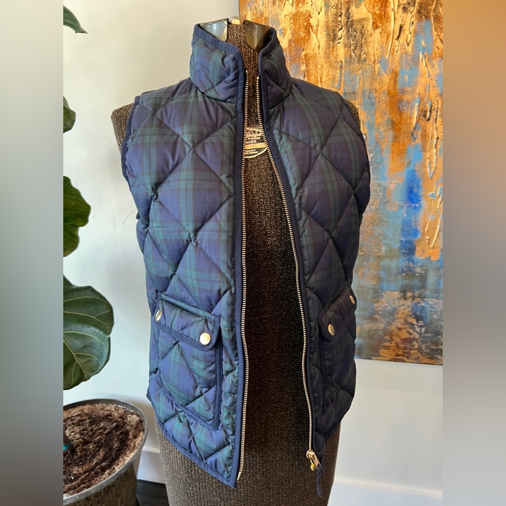 J. Crew Navy and Green Plaid Vest